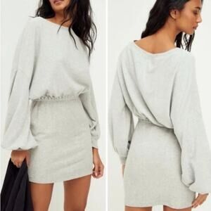 FREE PEOPLE Last Call Ribbed Knit Mini Dress Gray Small S